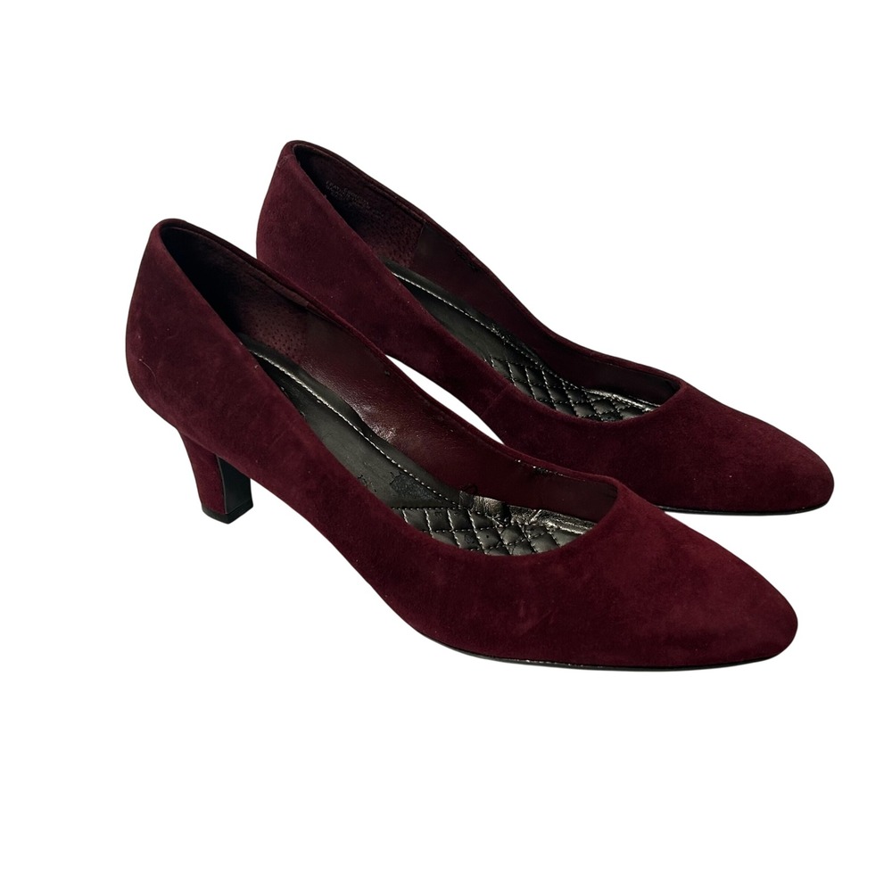 Easy Spirit Esquota Burgundy Suede Kitten Heel Round Toe Pumps Womens 8.5 M